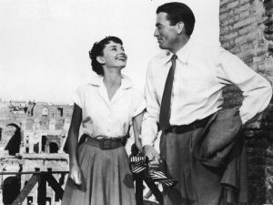 Audrey Hepburn laughing with Gregory Peck in Rome on the set of Roman Holiday - mylusciouslife.com.jpg